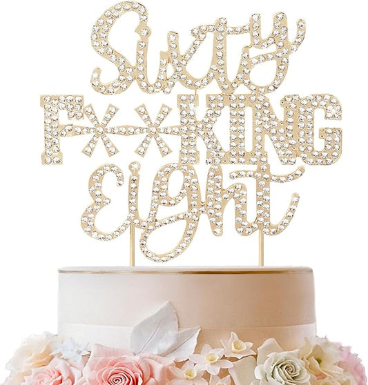 LINGTEER Happy 68th Funny Gold Rhinestone Birthday Cake Topper - Cheers to 68 Years Old,Happy 68th Birthday Party Cake Centerpieces Topper Decorations.