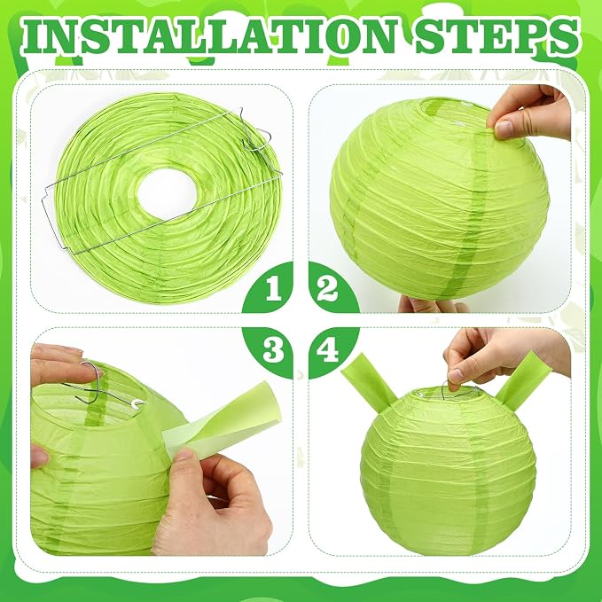 Swamp Party Decorations Green Paper Lanterns Chinese Hanging Round Paper Lanterns Decorative for Birthday Wedding Baby Shower Decorations