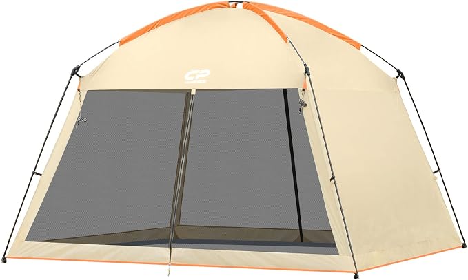 CAMPROS CP Screen House Room with 1 Side Wind/Sun Panel Canopy Tent Camping Tent Screen Shelter Gazebos for Patios Outdoor Camping Activities, 12'X12'X92in(H) - Beige