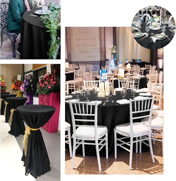 12 Pack 90 Inch Round Tablecloth, Black Satin Fabric Table Cloth for Round Tables, Wrinkle Resistant Washable Table Cover Bright Silk Tables Clothes for Wedding Party Dining Banquet