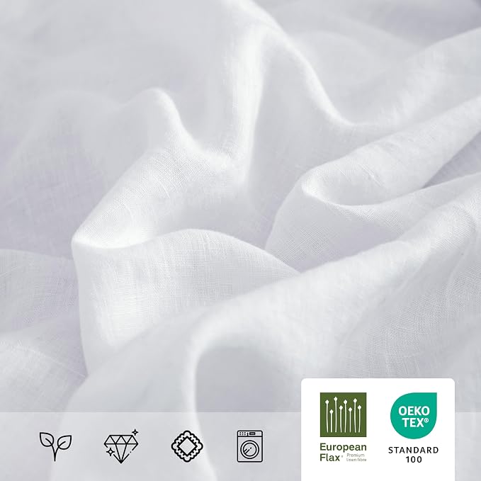 Linen World Ruffle Linen Tablecloth,100% French Linen White Tablecloth 90" x 60" Inch,Washable Rectangular Tablecloth for Dining,Outdoor,Weddings and Restaurants,Decorative Thanksgiving Christmas