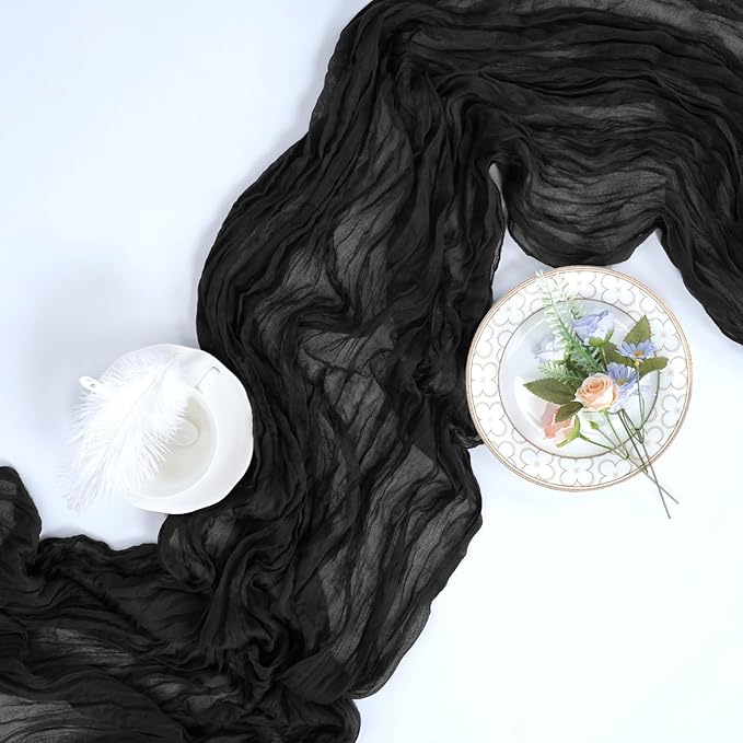 16 Pack Table Runner Black Cheesecloth 10ft Boho Gauze Fabric 120 Inch Cheese Cloth Table Runner Rustic Sheer for Holiday Baby Shower Party Décor Home Wedding Decoration