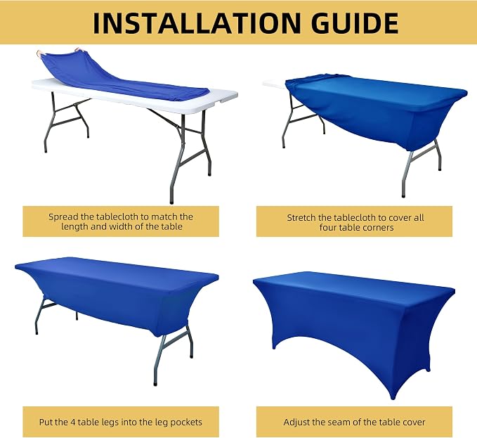 6-Pack 6ft Spandex Table Covers for Rectangle Standard Folding Tables - Wrinkle Resistant Stretch Tablecloths - Ultimate Fitted Table Protector for Parties, Trade Shows, Wedding
