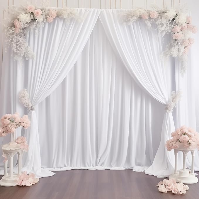 White Backdrop Curtains 4 Panels, 10 Feet Wrinkle-Free Polyester Photography Backdrop Drapes for Wedding Baby Shower Party Background Backdrop Stand- 16 X10FT (White)