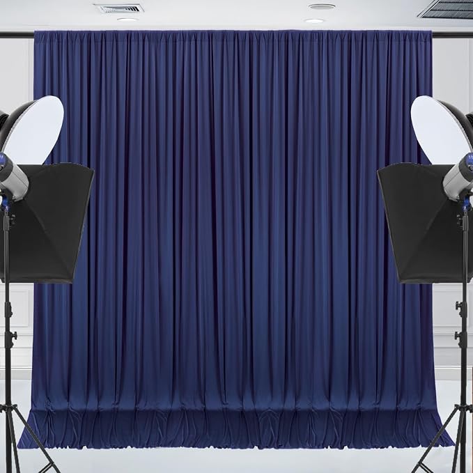 ESGOTBME 20x10ft Wrinkle Free Navy Blue Backdrop Curtain for Parties Soft Fabric Drapes Wedding Curtain Backdrop for Birthday Party Decorations Background for Photography 5x10ft, 4 Panels