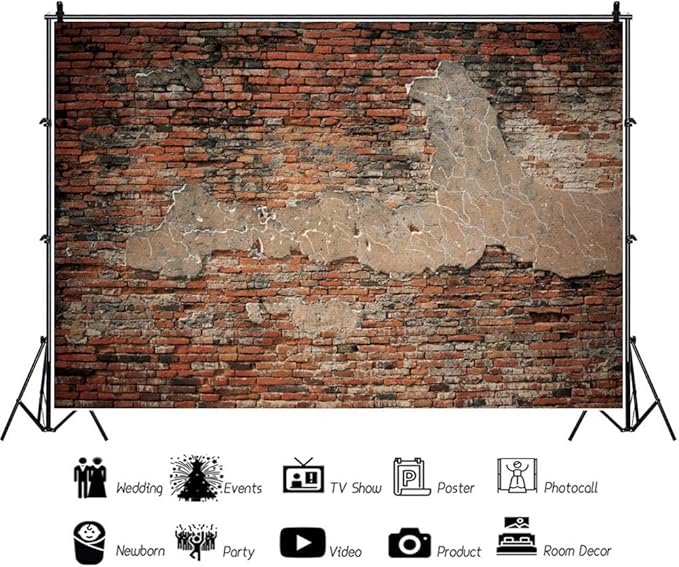 15x10ft Red Brick Wall Backdrop Vintage Old Stone Brick Photography Background Stone Wall Scene Retro Block Newborn Baby Adult Portrait Birthday Party Banner Photo Booth Studio Props