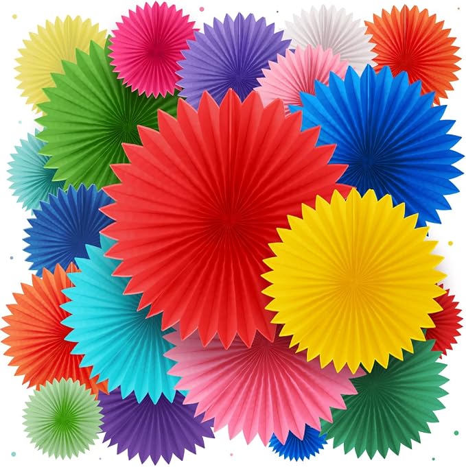 Colorful Paper Fans - Rainbow Party Decorations - Happy Birthday Decorations for Women, Men and Kids - Reusable Fiesta Party Decor by Avoseta (20 Piece Set, Assorted Sizes, Multicolor)