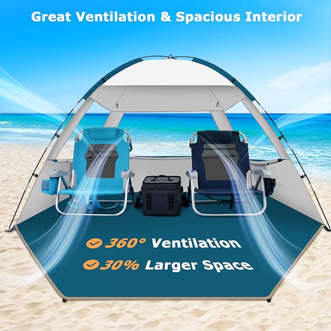 COMMOUDS Beach Tent Sun Shelter for 3/4/6/8 Person, UPF 50+ UV Protection Beach Shade Canopy Tent, Lightweight, Easy Set Up and Carry