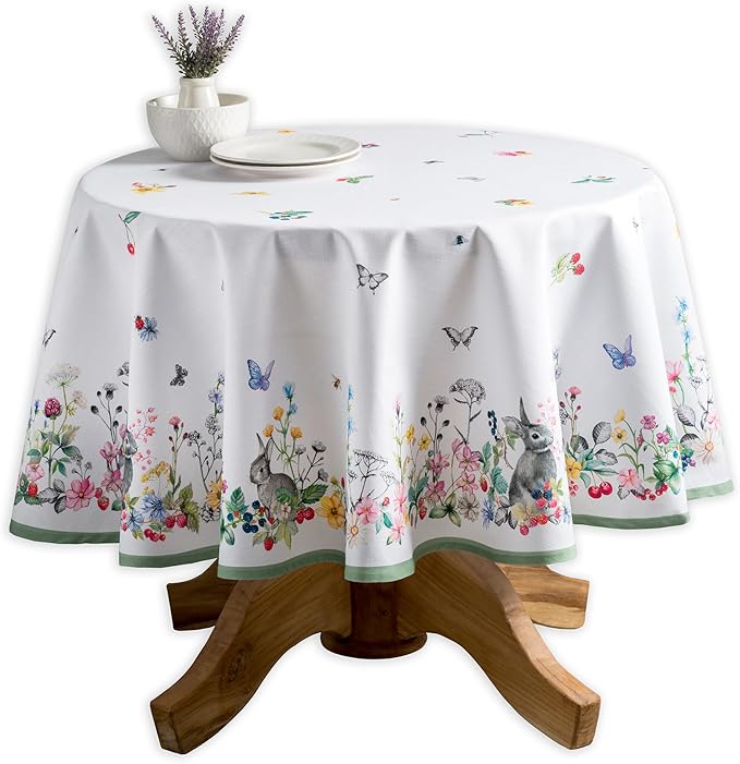 Maison d' Hermine Table Cloth Round Table 100% Cotton 69 Round Inches Tablecloth Reusable Decorative for Dining Kitchen Room Farmhouse Party Home Hotel Restaurant Spring Summer - Printemps