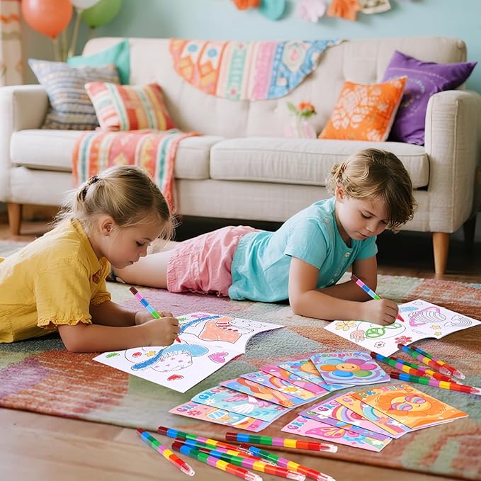 BenLouis 24 Hippie Boho Mini Coloring Books Kids with 24 Stacking Crayons Retro Daisy Party Favors Activity Books Bulk for Kids Two Groovy Goodie Bag Gift Stuffer Classroom Reward
