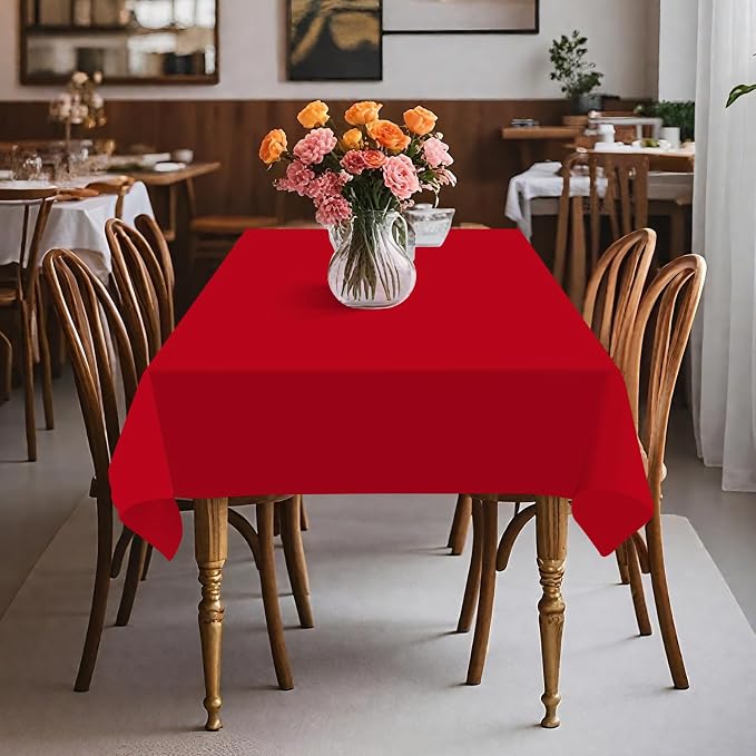 54IN X 160FT Plastic Table Cover Roll with Cutter Box, Cut to Size Plastic Table Cloths for Parties, Birthday, Disposable Tablecloth Roll for All Shape Tables (Red, 54 Inch X 160 Feet)