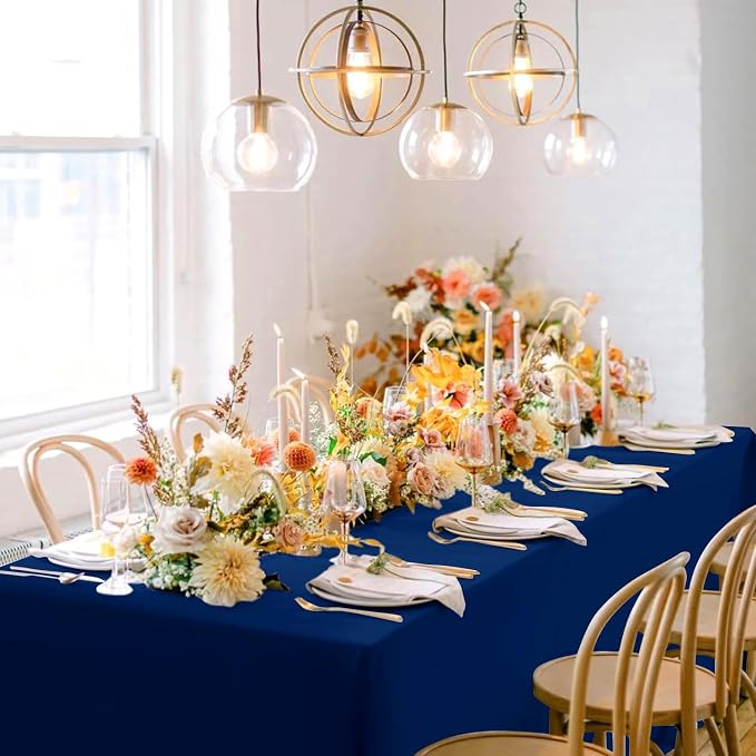 sancua Navy Blue Tablecloths for 6 Foot Rectangle Tables, 6 Pack - 60x102 Inch - Washable Fabric Cloth Table Cloth, Reusable Polyester Table Covers for Wedding Party, Banquet, Independence Day