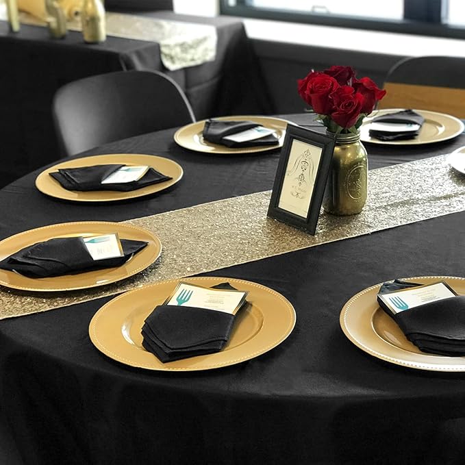 12 Pack Round Tablecloth 90 Inch - Black Polyester Tablecloth for Round Table, Premium Stain and Wrinkle Resistant Washable Fabric Table Cover for Wedding Party Banquet Restaurant Reception