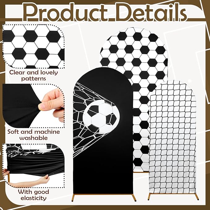 Foilswirl Spandex Arch Backdrop Cover 34 Pcs Soccer Birthday Background Decorations 4ft 5ft 6ft Soccer Arch Backdrop Covers Black White Balloons for Sport Game Football Birthday Party Decor