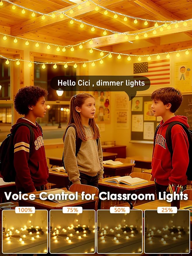 2026 New Connectable 43FT Smart Voice Controlled Globe String Lights Indoor Outdoor | 100LED Warm White Classroom Fairy Lights for Bedroom with Remote & Timer, 12 Modes Waterproof Classroom Decor