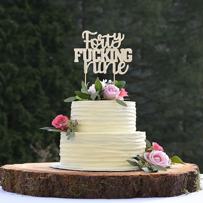 LINGTEER Happy 49th Birthday Funny Gold Rhinestone Cake Topper - Cheers to 49 Years Old,Happy 49th Birthday Cake Centerpieces Topper Decorations Gift Sign.