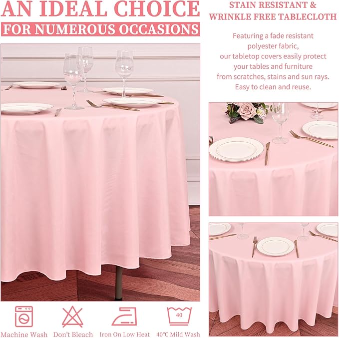 Showgeous 4 Pack Pink Round Tablecloth 120 Inch Polyester Table Cloth for Round Tables Washable Decorative Fabric Table Covers for Wedding Dining Party