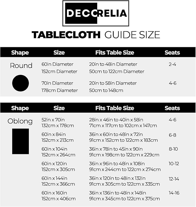 Decorelia Waterproof Farmhouse Table Cloth for 4 Ft Rectangle Table, Anti-Scratches Small Outdoor Dining Table Cloth for Party, Camping, Banquet and Wedding (Oblong, 52 x 70 Inch (4-6 Seats), Black)