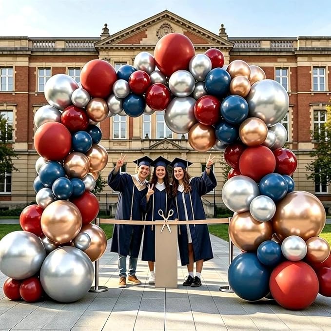 Red Blue Gold Balloon Arch, Double Stuffed Royal Blue Red Balloon Garland Kit Navy Red Silver Latex Balloons for Graduation Birthday 4th of July Baseball Anniversary Party Decor