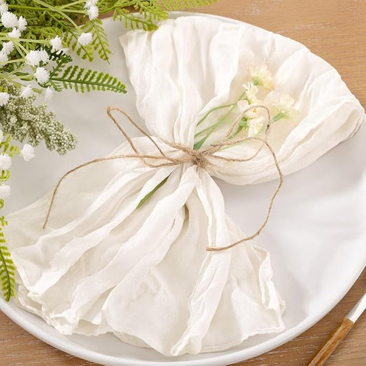 10pcs Ivory White Cheesecloth Napkins Spring Washable Boho Rustic Gauze Table Cloth Napkins Bulk 21x21 Inches for Wedding Party Bridal Baby Shower Birthday Table Decor