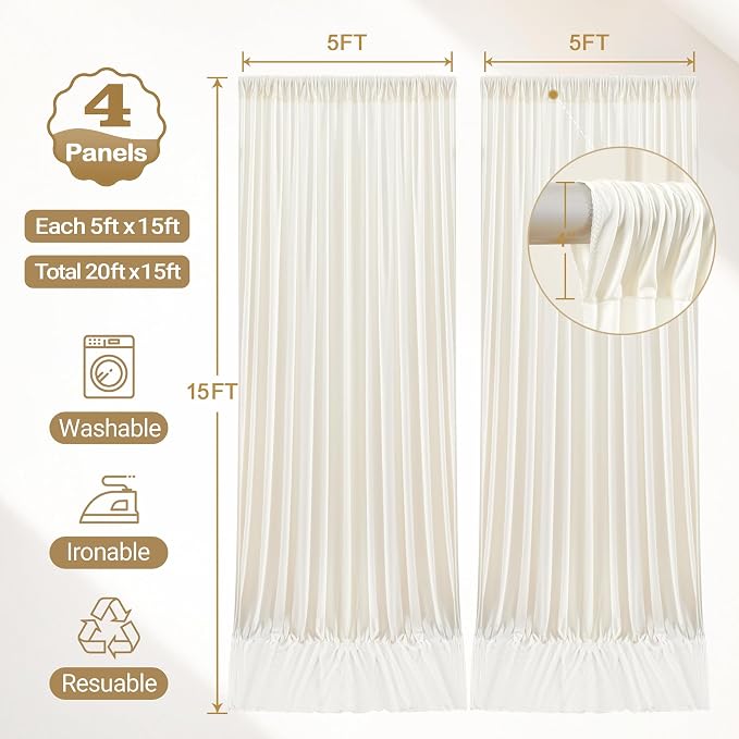20ft x 15ft Ivory Backdrop Curtain Panels for Weddings - Wrinkle-Free Polyester Photo Drapes for Birthday Party, Photography Background, Stage Decor