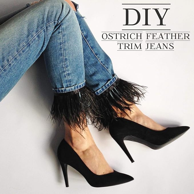 AWAYTR Ostrich Feather Trim Fringe - Satin Ribbon Dress Sewing Crafts Costumes Decoration Pack of 2 Yards (Black)