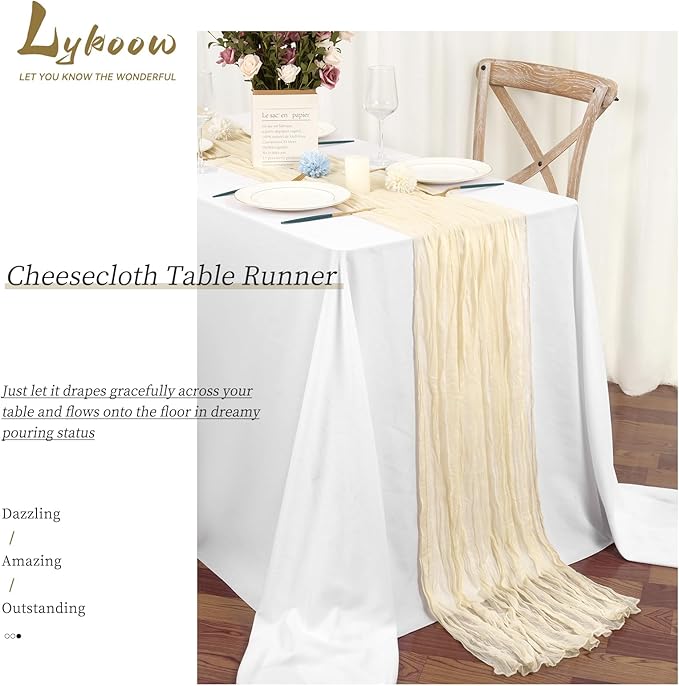 15 Packs Cheesecloth Table Runner - Ivory, 10 Ft Light Beige Gauze Boho Wedding Table Runner - Boho Wedding Table Decor - 21.5x120in