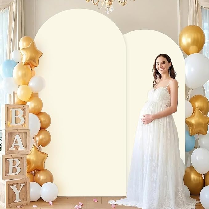 FUHSY Ivory Arch Covers Stretchy Backdrop Set of 2 Spandex Fitted Arch Cover 6FT, 7.2FT Party Backdrop Balloon Arches Covers Fabric Cream Arches Stand Covers for Birthday Baby Shower Wedding Decor