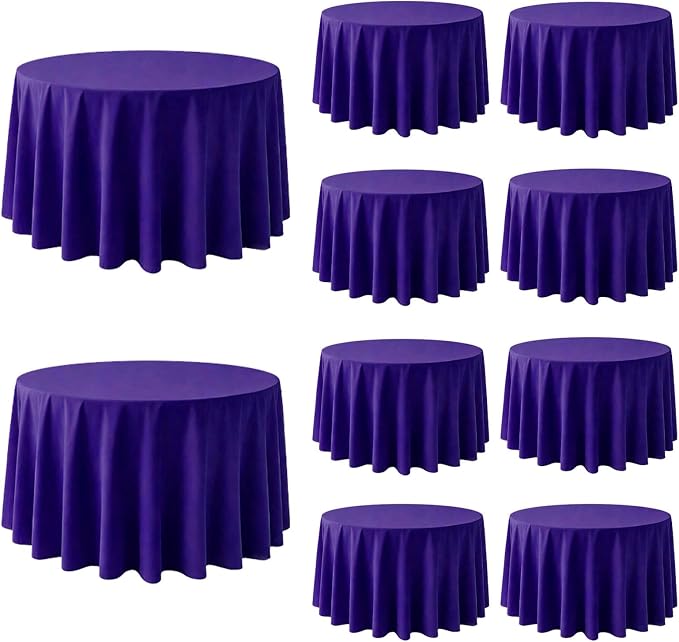 10 Pack Purple Round Tablecloth 90 Inch Round Table Cloth Wrinkle Resistant Purple Tablecloth Washable and Reusable Polyester Fabric Table Covers for Banquet Wedding Party Dining Buffet