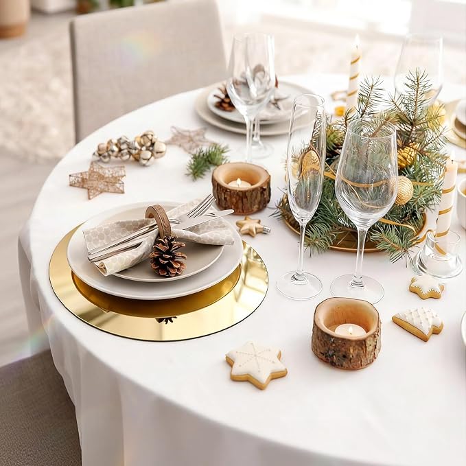 24PCS Gold Round Mirror Plates for Centerpieces, 6" Flat Gold Circle Mirror Trays for Table Decor, Acrylic Mirror Candle Plates for Table Centerpieces, Wedding Party Event Decorations, Home Decor