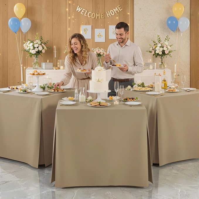 Shillance 2 Pack Khaki Square Tablecloth for 34x34 Inch Card Table Cover Waterproof Oil-Proof Spill-Proof Polyester Square Fitted Tablecloth for Wedding Parties Display Trade Show