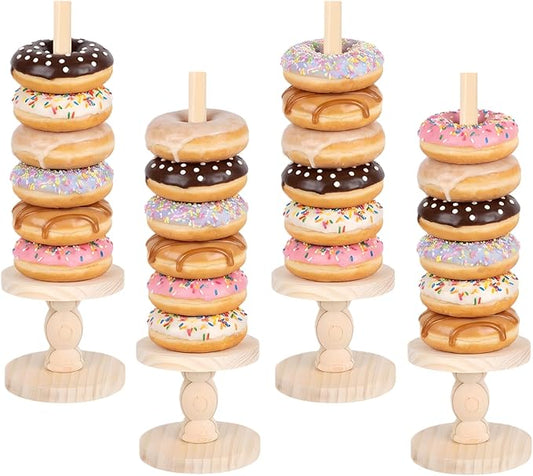 4 Pcs Wooden Donut Stands for Dessert Table, 16.92 in Donut Display Stand for Party, Stackable Tower Holder Bagel Holder Stand for Wedding, Birthday, and Tea Party