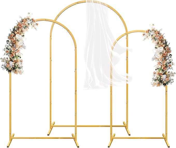 Arch Backdrop Stand Set of 3, Gold Metal Arched Frame (7.2FT, 6.6FT, 6FT) for Wedding Birthday Party Baby Shower Photo Booth Background Decor