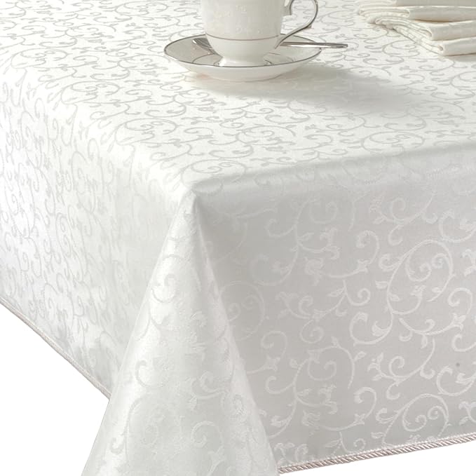 Lenox Opal Innocence Tablecloth, White - 60" W x 102" L
