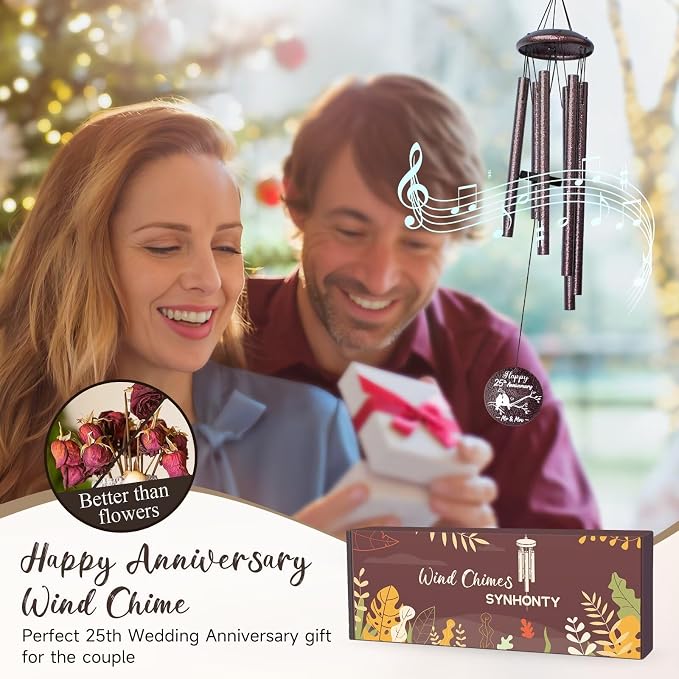 Anniversary Wind Chimes Gifts for Men Women, Happy Anniversary Decorations, 25" Wind Chimes Romantic Gift for Couple, Parents, Wife, Husband, Friends (25th