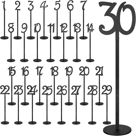 30 Pcs Wood Table Numbers Wedding 1-30 for Reception Stands Seat Table Numbers with Holder Base for Wedding Party Event Catering(Black)