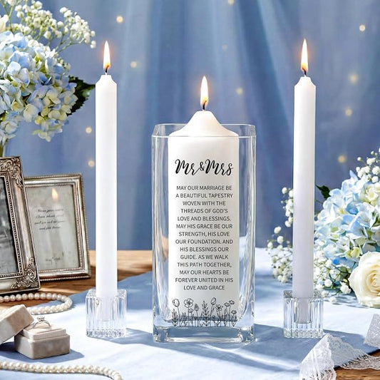 Irenare Unity Candles with Holder for Wedding Ceremony Unity Candle Set Wedding Table Decorations Accessories for Formal Events Church(Glass Dome)