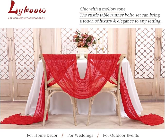 15 Packs Cheesecloth Table Runner Red, 13 Ft Rustic Gauze Boho Wedding Table Runner Decoration, Wedding Table Decor Table Cloth for Wedding Party Bridal Shower Table,21.5x157in