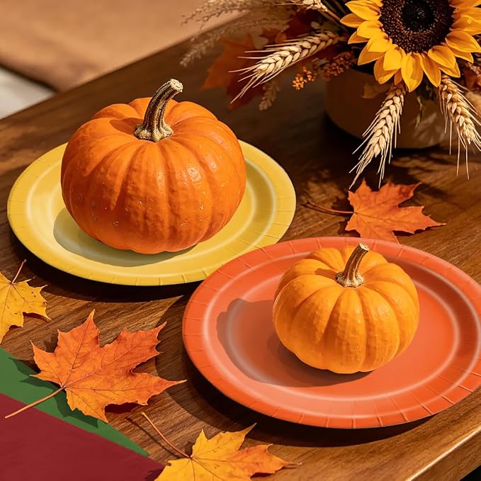 CMUSKO 60pcs Fall Plates and Napkins - Autumn Harvest Leaves Color Tableware Set for Thanksgiving, Birthday, Wedding