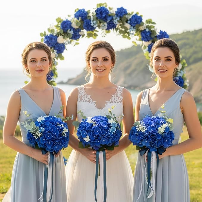 Auihiay 64PCS Royal Blue Hydrangea Artificial Flowers, Silk Hydrangea Heads with Stems, Fake Flowers for DIY Wedding Centerpiece, Home, Party, Baby Shower, Garden Decoration