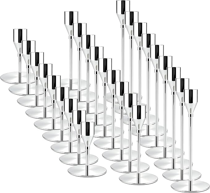 Silver Taper Candle Holders for Wedding Table Centerpiece,Tall Taper Candlestick Holders Bulk Set of 27,Metal Candle Stick Holders for Dinning or Mantel Centerpiece,Party Home Decor