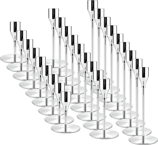 Silver Taper Candle Holders for Wedding Table Centerpiece,Tall Taper Candlestick Holders Bulk Set of 27,Metal Candle Stick Holders for Dinning or Mantel Centerpiece,Party Home Decor