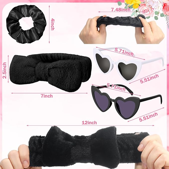 Geiserailie 36 Pcs Bachelorette Party Accessories 12 Bride Spa Headbands 12 Bridesmaid Scrunchies Ties 12 Bachelorette Sunglasses Bridesmaids Proposal Gifts for Wedding Party Favors(Black)