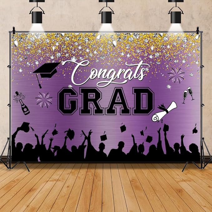 Leowefowa Congrats Grad Backdrop 9x6ft Black Gold Glitter Graduation Backdrops for Photography Congratulations Graduates Backdrop Banner Grad Prom Party Decor Grad Photo Booth Props