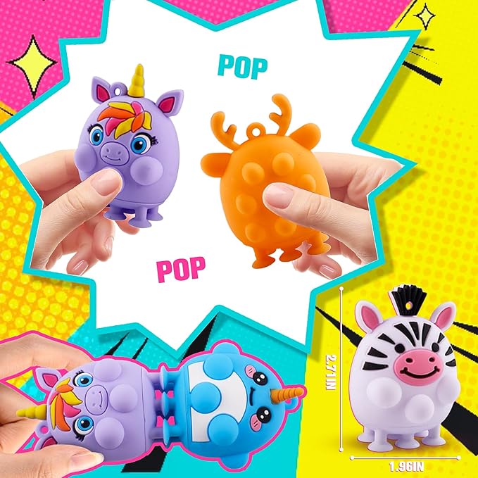 ChildFun 24 PCS Party Favors for Kids, Silicone Animal Pop Fidget Toys with Suction, Birthday Gifts for Boy Girls, Treasure Box Toys, Goodie Bag Stuffers, Prizes for Kids