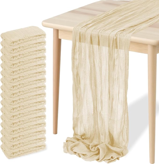 16 Pack Cheesecloth Table Runners 20" x 120", Boho Gauze Table Decor for Wedding, Bridal Shower, Birthday Party, Long Romantic Runner(Beige)