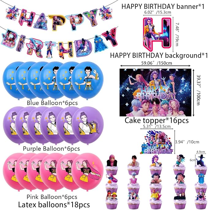 Cartoon Birthday Party Supplies, Cute Anime Party Decorations Set Include Banner, Cake Topper, Cake Cupcake Toppers, Backdrop, Balloons for Movies Theme Party