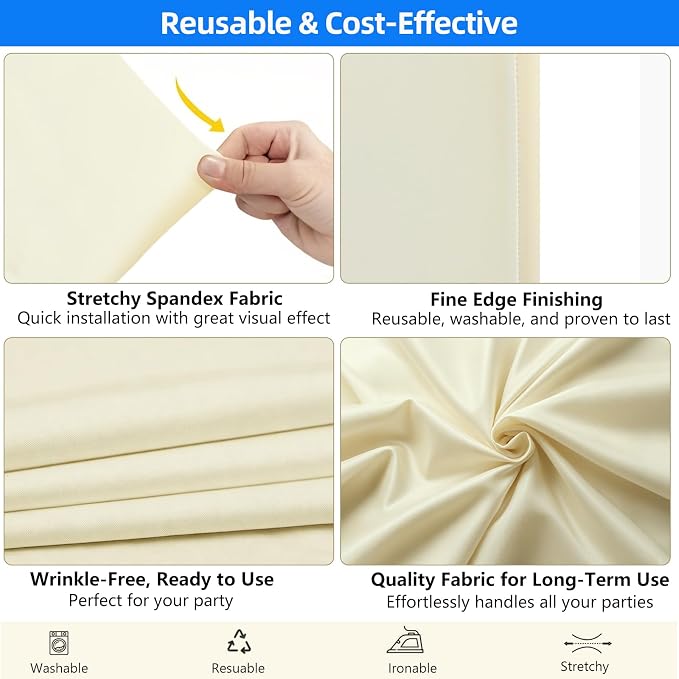 Hemmotop Beige Arch Backdrop Cover Set, 3-Piece (6ft/ 6.6ft/ 7.2ft) Wedding Arch Cover Stretchy Backdrop, Spandex Arched Stand Background Covers for Baby Shower Birthday Graduation Party