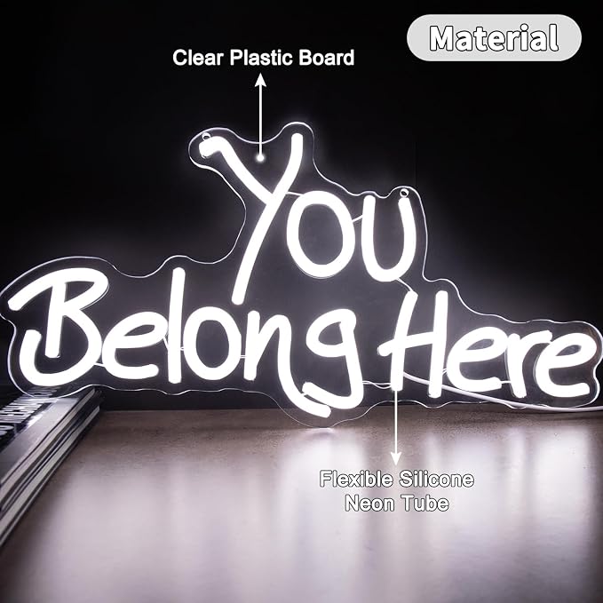 Neon Sign, You Belong Here Neon Light Sign LED Letter Neon Lights for Wall Decor, USB Powered Neon Bar Sign for Party Club Restaurant, Bedroom Wall Decor 17.72 x 9.06"
