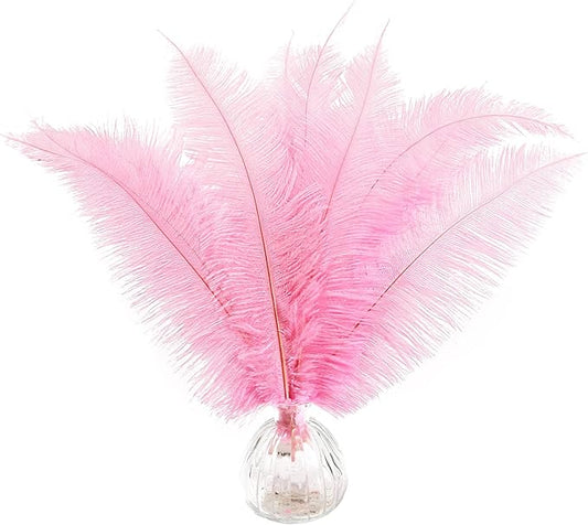 SendyFeather 50pcs Natural Pink Ostrich Spads Feather 14-16inch (35-40cm) Bulk Feathers for Crafts Flowers Vase Wedding Party Centerpiece Decoration